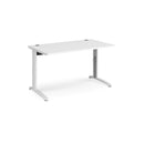Dams TR10 Height Settable Straight Desk in white with adjustable height mechanism and clean modern design.