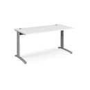 Dams TR10 Height Settable Straight Desk in white with adjustable height mechanism and sleek modern design.