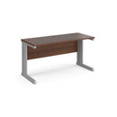 Dams Vivo 600mm deep straight desk in walnut wood finish, showing the smooth surface and sturdy straight design.