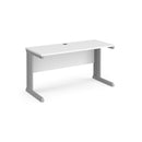 White Vivo 600mm deep straight desk by Dams, showing a sleek, modern office workspace with clean lines and smooth surface.