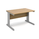 Vivo 800mm deep straight desk in oak wood with clean lines and sturdy metal legs, ideal for modern office or workspace.