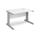 White Vivo 800mm deep straight desk by Dams, showing a sleek, modern workspace with a spacious surface and clean design.