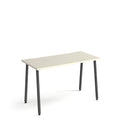 White Sparta straight desk with A-frame legs from Dams, showcasing a modern office workspace with clean design and sturdy construction.