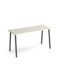White Sparta straight desk with A-frame legs by Dams, showing a modern office workspace with a sleek, minimalist design.