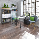 Dams Sparta straight desk with A-frame legs in white, showing a sleek modern workspace with a sturdy, minimalist design.