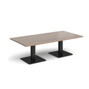 Dams Brescia rectangular coffee table with flat square base in Barcelona walnut wood, modern and sleek living room furniture.