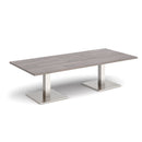 Dams Brescia rectangular coffee table with flat square base in grey oak finish, modern and minimalist living room furniture.