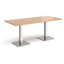 Dams Brescia rectangular dining table with flat square beech base and brushed steel surface, 1800mm length.