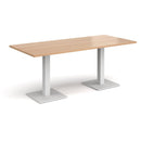 Dams Brescia rectangular dining table with flat square beech base and white tabletop, modern kitchen furniture design
