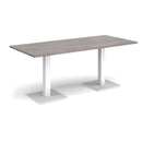 Dams Brescia rectangular dining table with flat square base in grey oak finish, showcasing modern wooden design.