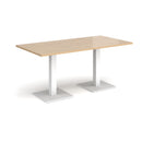 Dams Brescia rectangular dining table with flat square Kendal Oak base, showcasing modern wooden design and smooth surface.