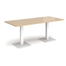 Dams Brescia rectangular dining table with flat square Kendal Oak base, showcasing sleek wooden tabletop and modern design.