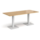 Dams Brescia rectangular oak dining table with a flat square base, 1800mm length, featuring a sleek white finish.