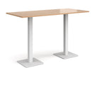 Dams Brescia rectangular poseur table with flat square beech wood base, white top, modern design for cafes or bars.