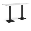 White Brescia rectangular poseur table with flat square base by Dams, shown from a side view on a smooth surface.