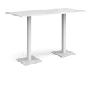White Brescia rectangular poseur table with flat square base by Dams, shown from a side angle with smooth surface