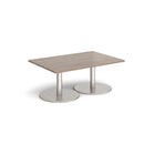 Rectangular Barcelona Walnut coffee table with a flat round base by Dams, modern wooden living room furniture.