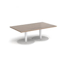 Dams Monza rectangular coffee table with flat round base in Barcelona Walnut wood finish, modern and stylish living room furniture.
