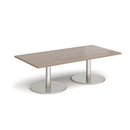 Dams Monza rectangular coffee table with flat round base in Barcelona Walnut wood finish, modern living room furniture piece.