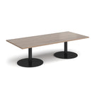 Dams Monza rectangular coffee table with flat round base in Barcelona Walnut wood finish, modern living room furniture.