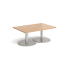 Dams Monza rectangular coffee table with flat round beech wood base and smooth tabletop, modern living room furniture piece