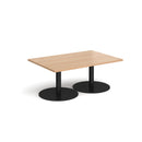 Dams Monza rectangular coffee table with flat round beech wood base, modern design, and sleek tabletop.