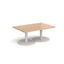 Dams Monza rectangular coffee table with flat round beech wood base, modern design, and smooth tabletop surface.