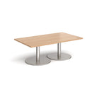 Dams Monza rectangular coffee table with flat round beech wood base and smooth surface, modern living room furniture.