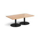 Dams Monza rectangular coffee table with flat round beech wood base and smooth surface, modern living room furniture piece