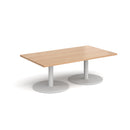 Dams Monza rectangular coffee table with flat round beech wood base, modern design, and smooth tabletop surface.
