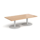 Dams Monza rectangular coffee table with flat round beech wood base and smooth tabletop, modern living room furniture piece.