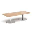 Dams Monza rectangular coffee table with flat round beech wood base, modern design, showcased in a stylish living room setting.