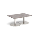 Rectangular Monza coffee table with flat round base in grey oak finish by Dams.
