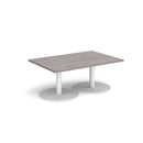 Dams Monza rectangular coffee table with flat round base in grey oak finish, modern living room furniture piece