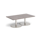 Dams Monza rectangular coffee table with flat round base in grey oak finish, modern and stylish living room furniture.