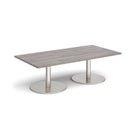 Dams Monza rectangular coffee table with flat round base in grey oak finish, modern living room furniture piece.