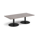 Dams Monza rectangular coffee table with flat round base in grey oak finish, modern living room furniture piece.