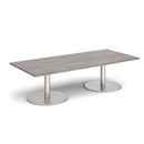 Dams Monza rectangular coffee table with grey oak finish and flat round base, modern living room furniture.