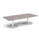 Dams Monza rectangular coffee table with flat round base in grey oak finish, modern living room furniture piece.