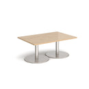 Dams Monza rectangular coffee table with flat round base in Kendal Oak wood finish, modern living room furniture piece.