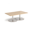 Dams Monza rectangular coffee table with flat round base in Kendal Oak wood finish, modern living room furniture piece