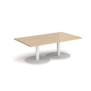 Dams Monza rectangular coffee table with flat round Kendal Oak base, showcasing sleek modern design and natural wood finish.