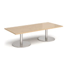 Dams Monza rectangular coffee table with flat round base in Kendal Oak wood finish, modern design, clean lines, and warm wood tone.