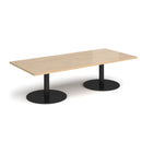 Dams Monza rectangular coffee table with flat round base in Kendal Oak finish, showcasing modern wooden design and smooth surface.