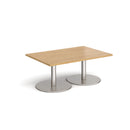 Dams Monza rectangular coffee table with flat round oak base showcasing modern minimalist design and natural wood finish.