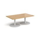 Dams Monza rectangular coffee table with flat round oak base, modern design and smooth wooden surface.