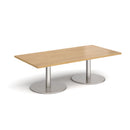 Dams Monza rectangular coffee table with flat round oak base, modern design and smooth wooden surface.