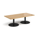 Dams Monza rectangular oak coffee table with flat round base, modern wooden furniture for living room decor