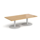 Dams Monza rectangular coffee table with flat round oak base, modern design, smooth wooden surface, and sturdy construction.
