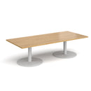 Dams Monza rectangular coffee table with flat round oak base, modern design, smooth wooden surface, and sleek finish.